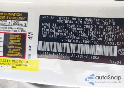 2011 Toyota Camry Se/Le/Xle z USA, uszkodzony, nr VIN 4T4BF3EK3BR095167